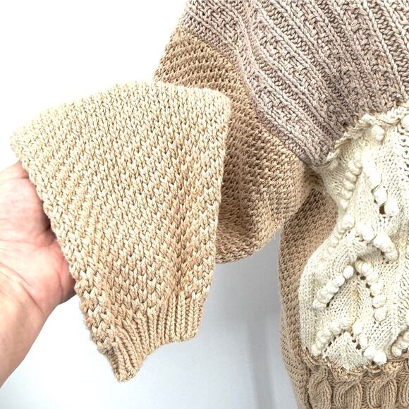 Patchwork Knit Sweater - Tan and Cream - Picture 4 of 7